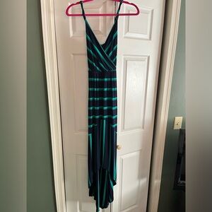 Navy/turquoise striped maxi dress by Michael Stars.  Size small.